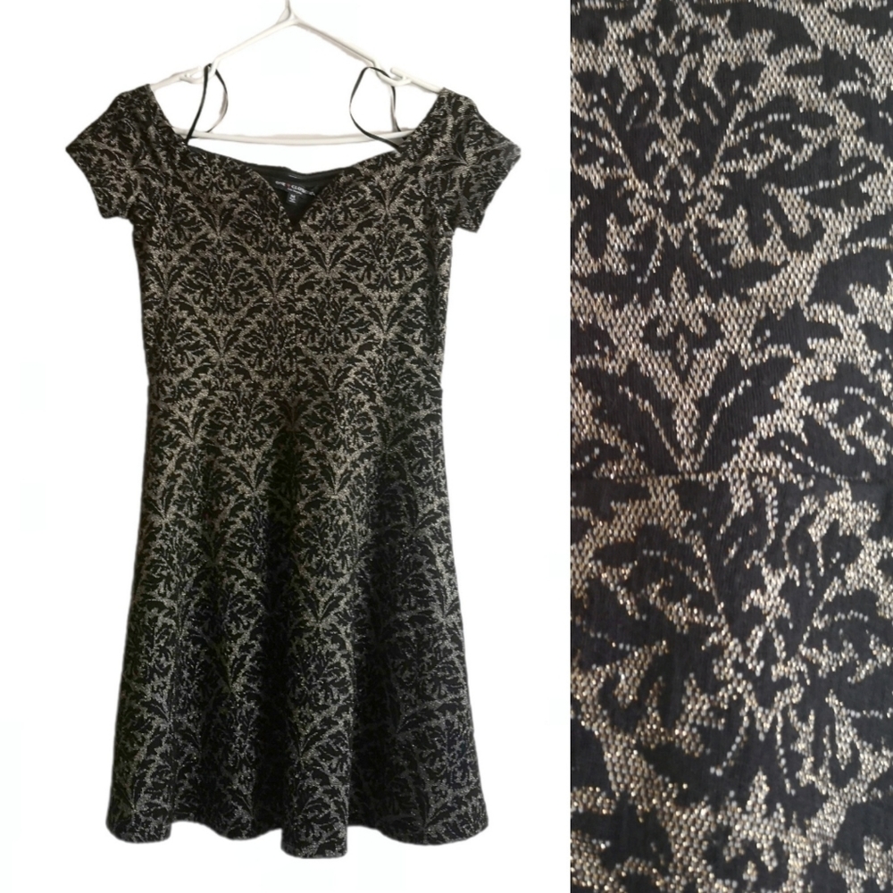 Bardot Sparkly Gold and Black Jacquard Mini Dress